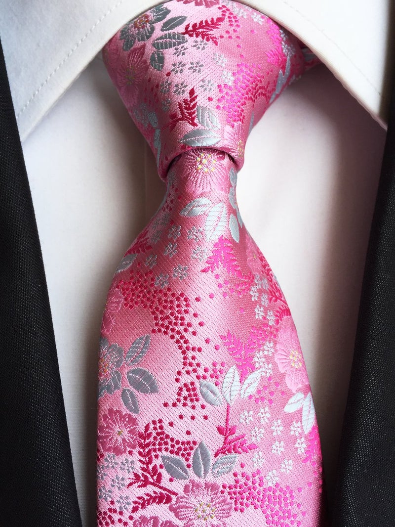 Ctskyte Men's Boys Pink White Tie Summer Floral Party Wedding Woven Silk Paisley Necktie - Image 2